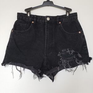 Zara Denim Shorts Women's Size 8 High-Rise Black Distressed 100% Cotton Grunge